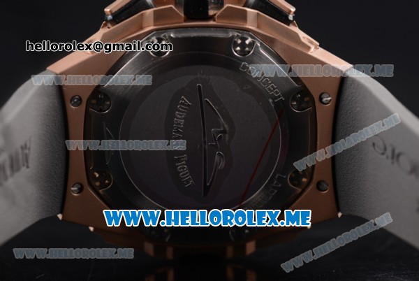 Audemars Piguet Concept Miyota Quartz Rose Gold Case with Skeleton Dial and Grey Rubber Strap Stick/Arabic Numeral Markers (EF) - Click Image to Close